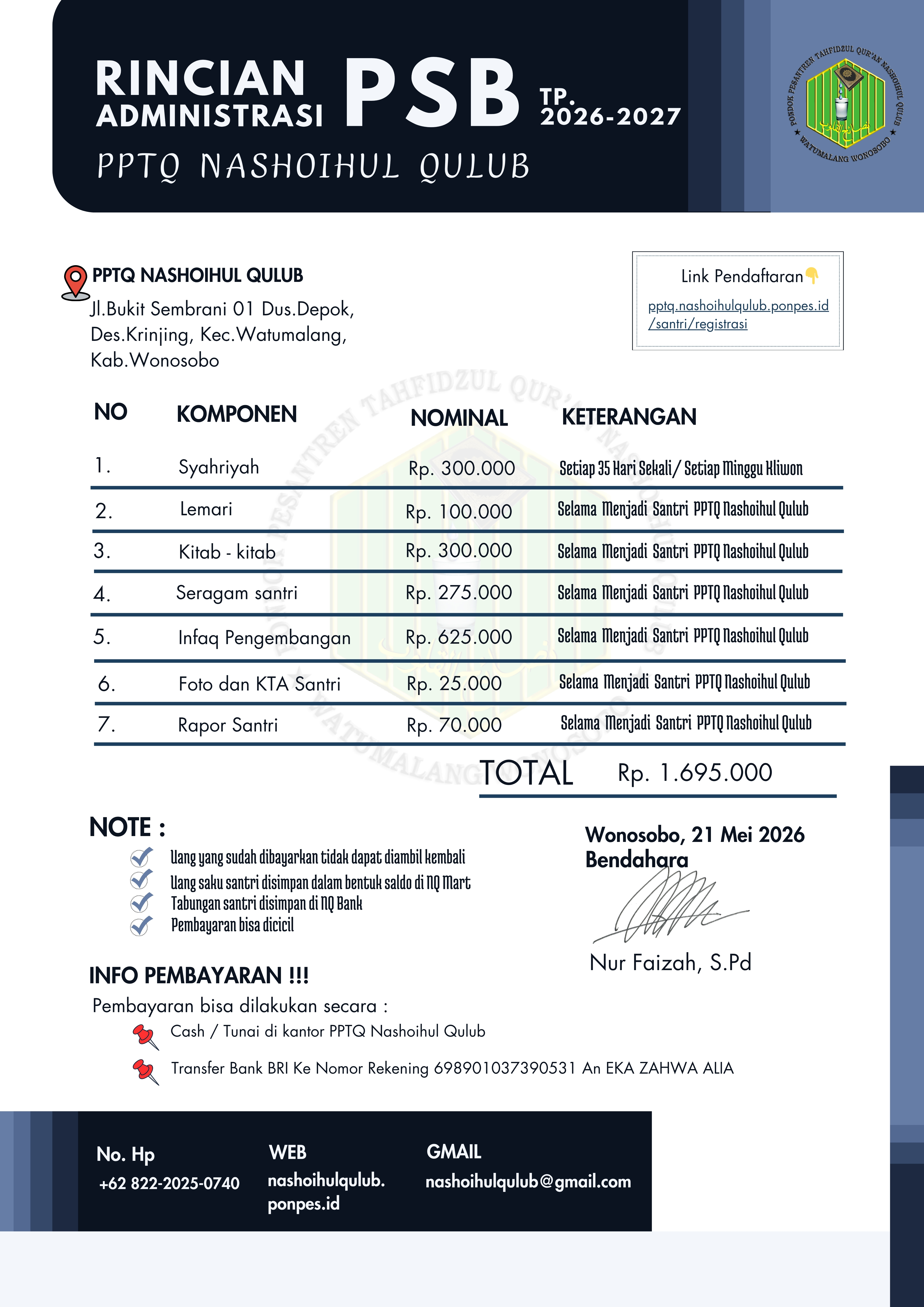 Biaya Pendaftaran Santri Baru